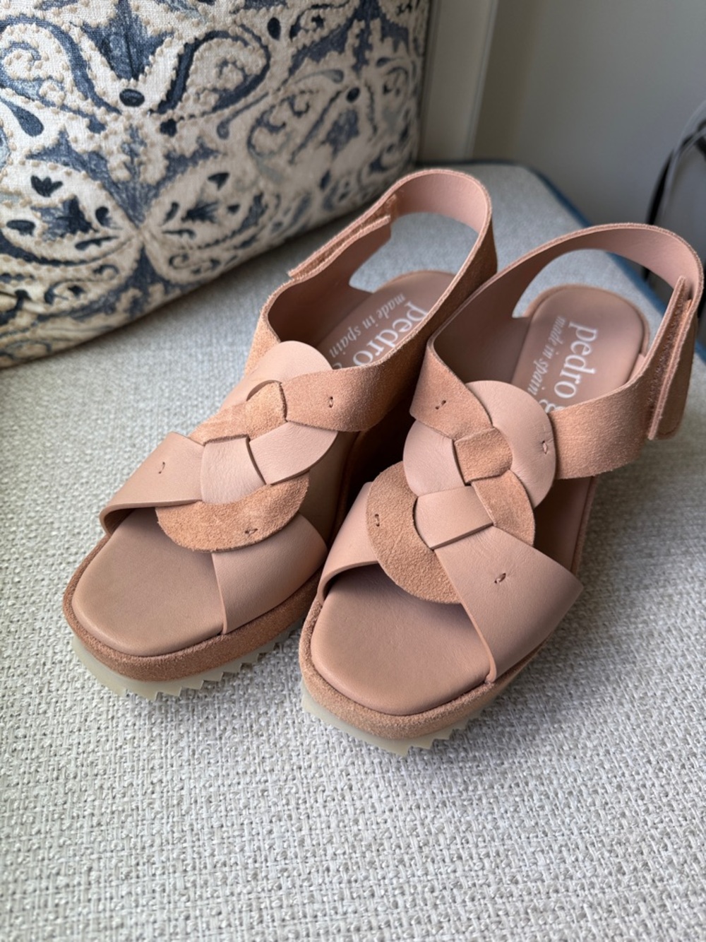 Pedro Garcia Blush Pink Suede & Leather Woven Platform Sandals